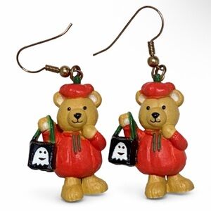 Charming Bear Earrings with Pumpkin Outfits